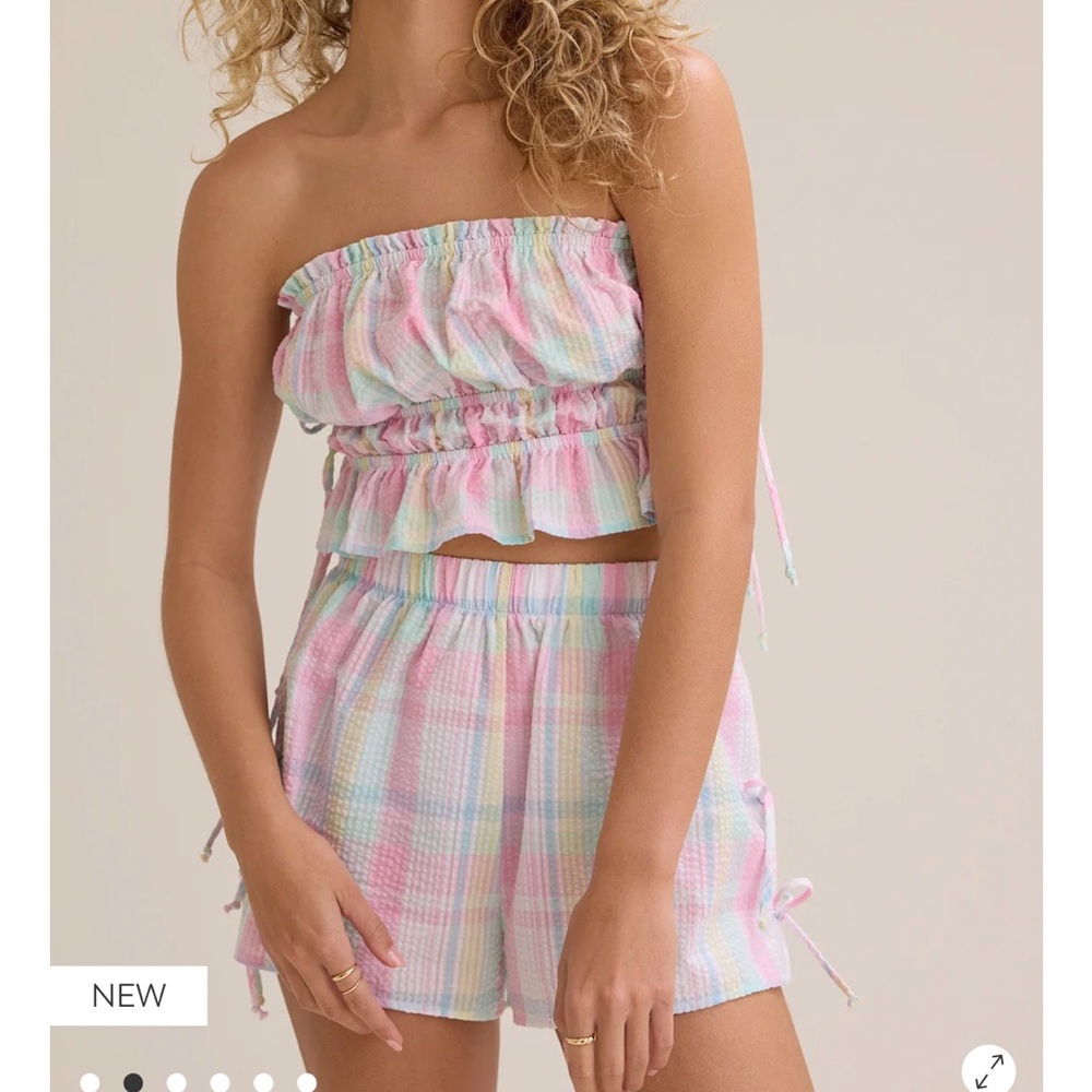 Altard state Pastel Plaid Fran tube top  & Fran Shorts Set